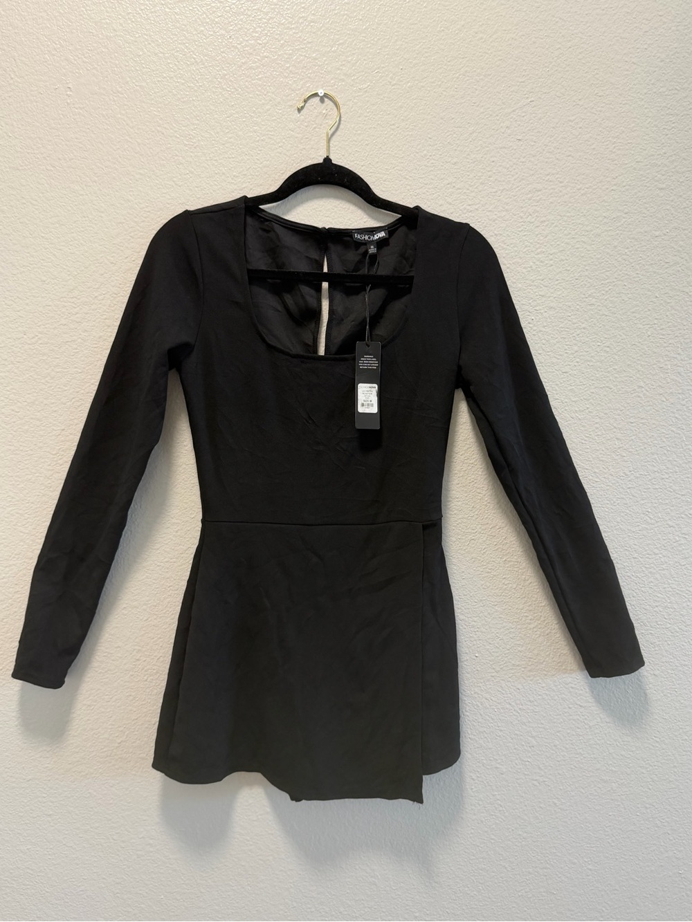 Fashion Nova Black Long Sleeve Square Neck Mini Dress
